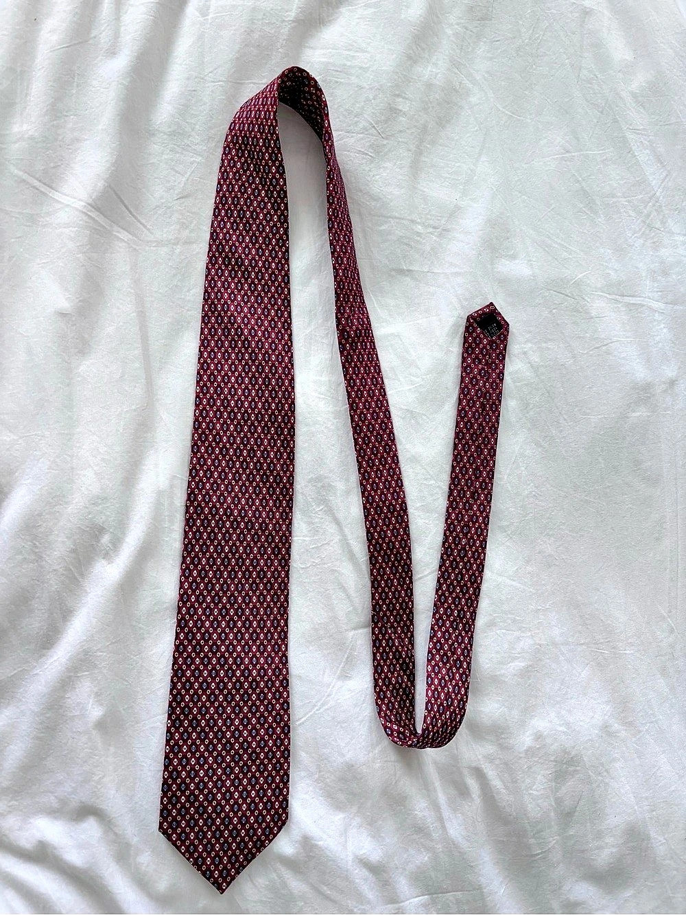 Trussardi Silk Geometric Tie in Red & Blue Like New